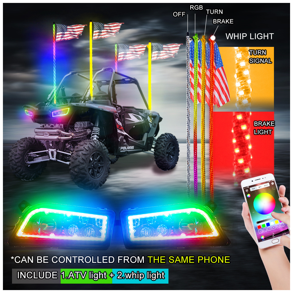 Rgb Led Whip Lights  121 Models Rf Wireless Remote Waterproof  Ip67 Led Lighted Whip Antenna For Rzr Can-Am Utv Atv Accessories