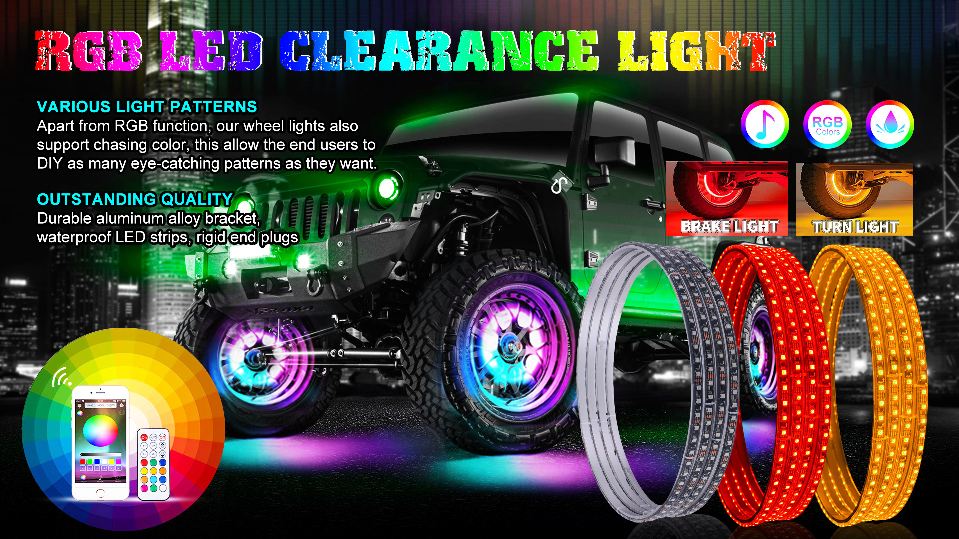 Wheel Ring Light Colored Car Tires Waterproof 17Inch Coloring Changing Auto Wheel Ring Led Rgb Lights For Truck