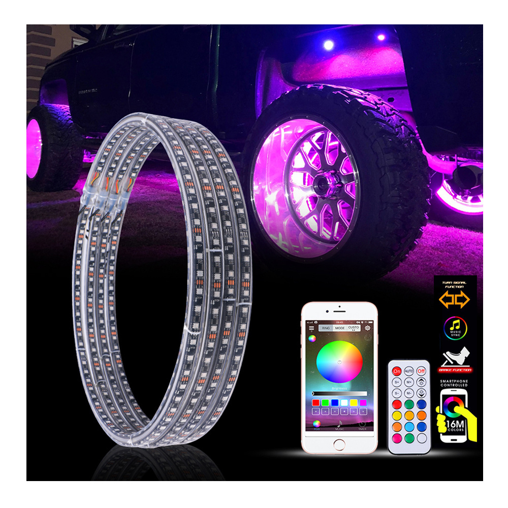 2022 NEWEST RGB RGBW Chasing Brightest 14 inch 15.5 17''  LED wheel rings light Rim Tire Lights by App For OFF Road Truck Cars