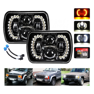 High Quality Truck Head Light 5X7" 7X6 Auto Square Halo Headlamp LED Projector Headlights GMC Accessories for Jeep Cherokee XJ