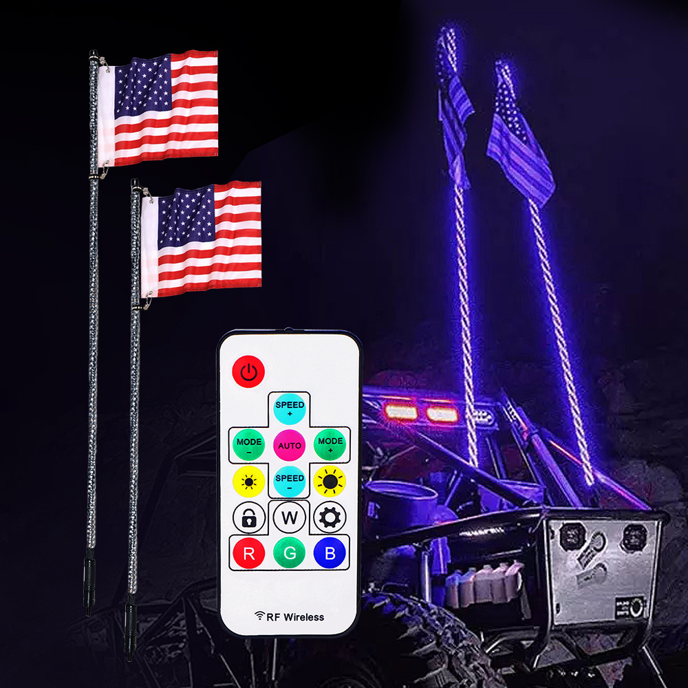 LED Whip Lights Antenna RGB Color Chase Whips with Flag for ATV UTV RZR Off Road Sand Dune Buggy 4X4 Quad Boat Marine