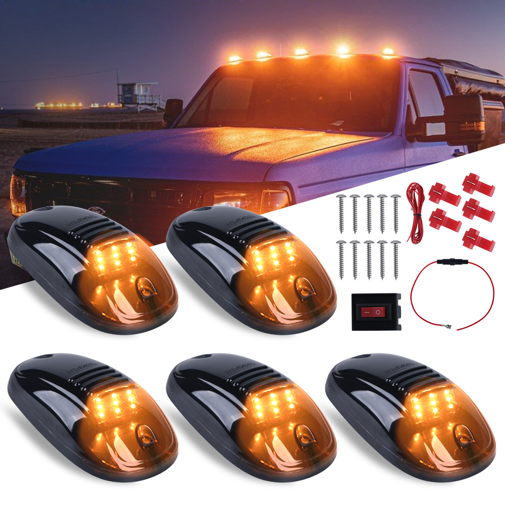 5PCS/set 12V 24V Smoked Lens Car Daytime Amber LED Roof Cab Marker Lights For F150 Dodge RAM SUV GMC Chevy Cruz Truck Pickup