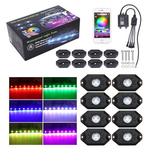 RGB+White rocklights 4 8  or 12 pods led rgbw pure white rock light 8 pods underglow decking lights RGB rocker lights