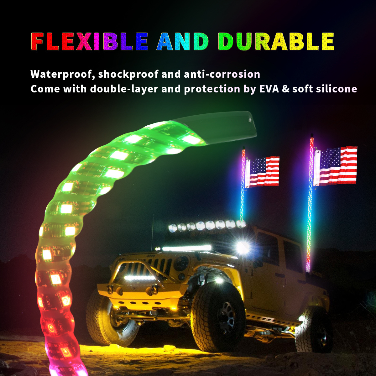 Off Road Accessories 4wd 6 Fit Led Flag Pole Antenna Australian Whip Fiber Optic Light Mount For Polaris Rzr Buggy Atv Utv Truck