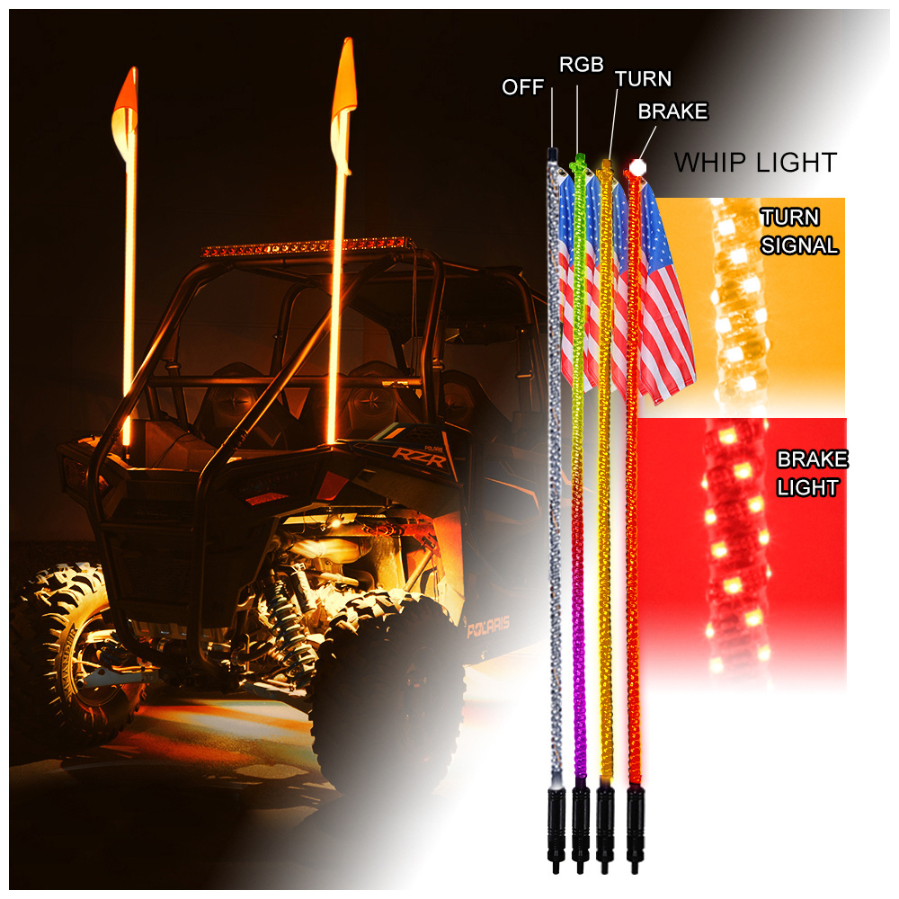 Flexible Led Whip rzr 360 Degree Spiral RGB Antennas Twisted Accessories Remote LED Whip Lights for UTV Off- Road ATV