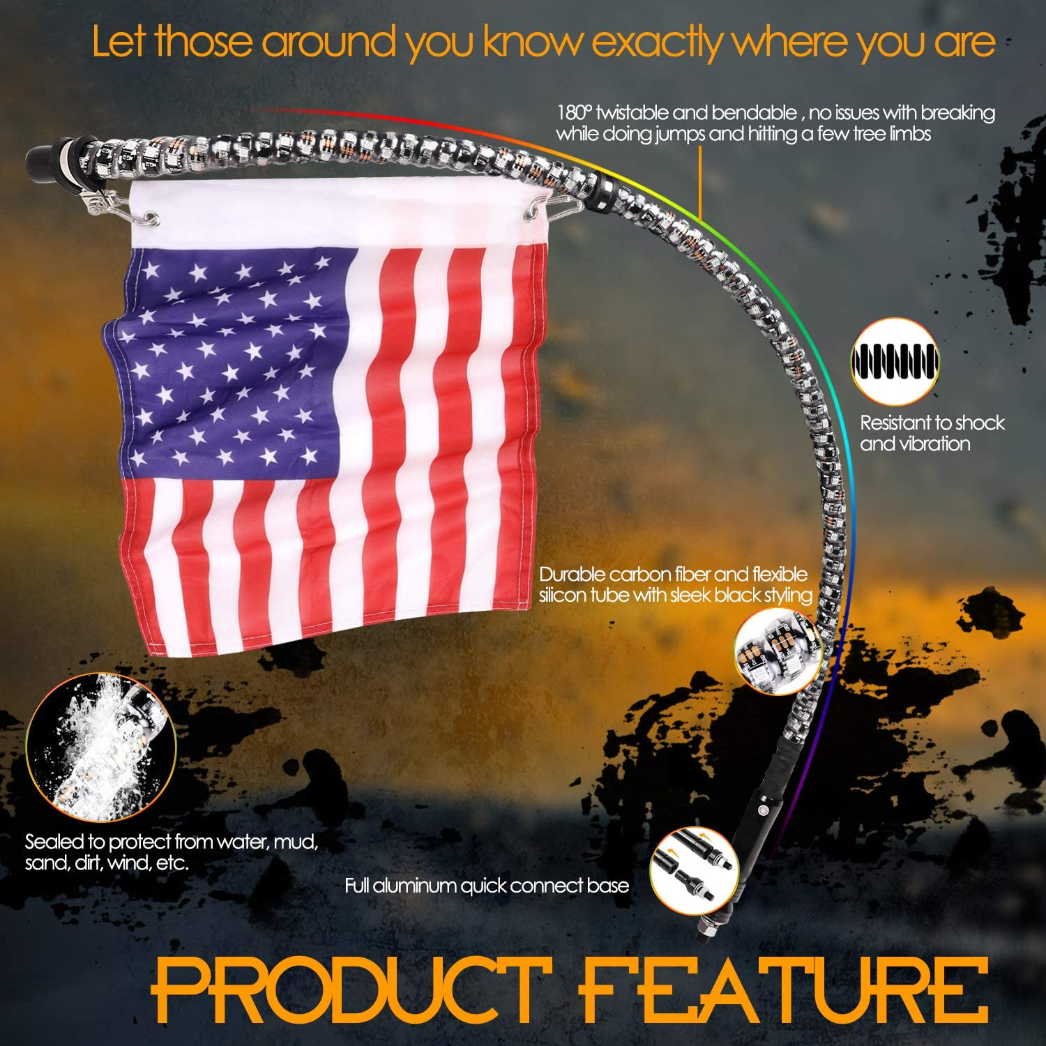 Universal Antennas For Truck Rgb Chasing Flag LoyoLights Antena Led Whip Light Flexible Atv 4X4 Whips Lights Utv Atv Accessories