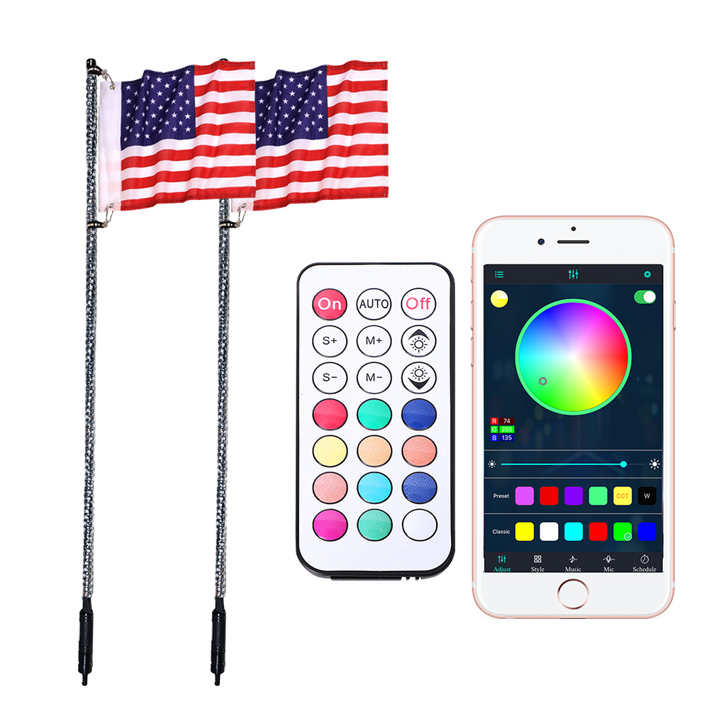 LED Whip Lights Antenna RGB Color Chase Whips with Flag for ATV UTV RZR Off Road Sand Dune Buggy 4X4 Quad Boat Marine