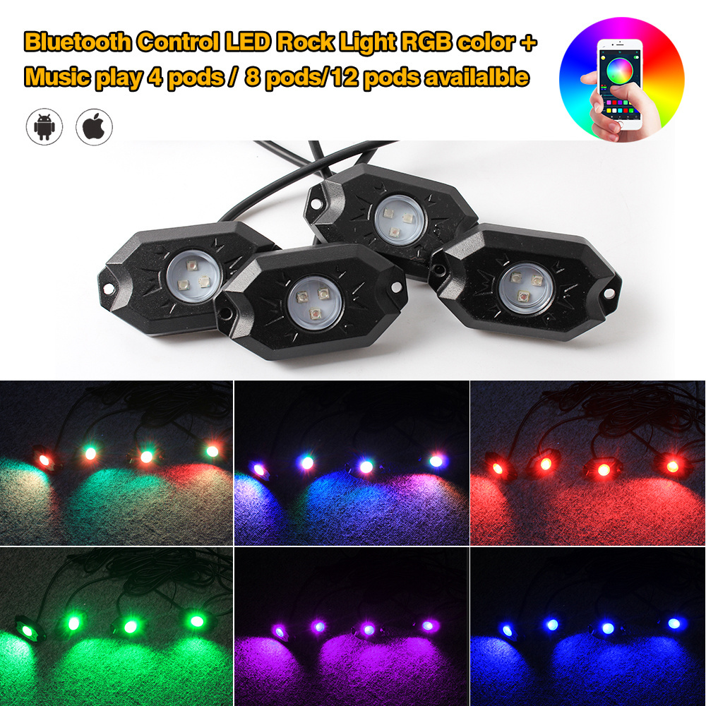 RGB+White rocklights 4 8  or 12 pods led rgbw pure white rock light 8 pods underglow decking lights RGB rocker lights