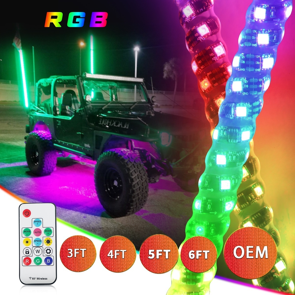 Universal Antennas For Truck Rgb Chasing Flag LoyoLights Antena Led Whip Light Flexible Atv 4X4 Whips Lights Utv Atv Accessories