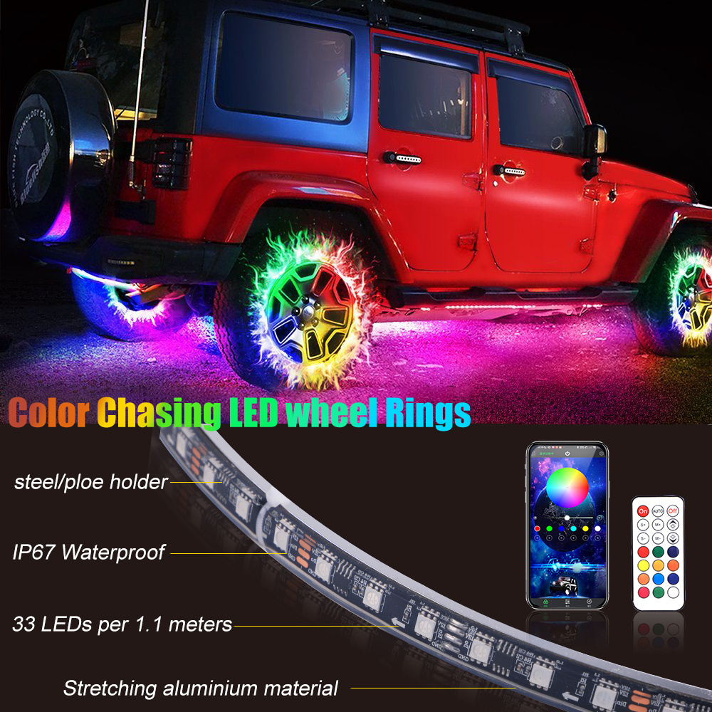 Super Cool Design Single Row Wheel Lights Chasing Under Glows Rgb Color Car Steering Wheel With Led Lights 15 Inch For Truck