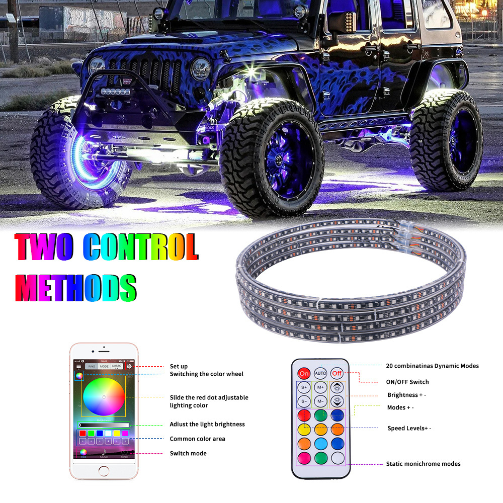 Loyo Patent Model Led RGB Wheel Lights Dual Row Rgb  Car Wheel Lights App Blue-tooths Control dual row wheel lights for jeep JK