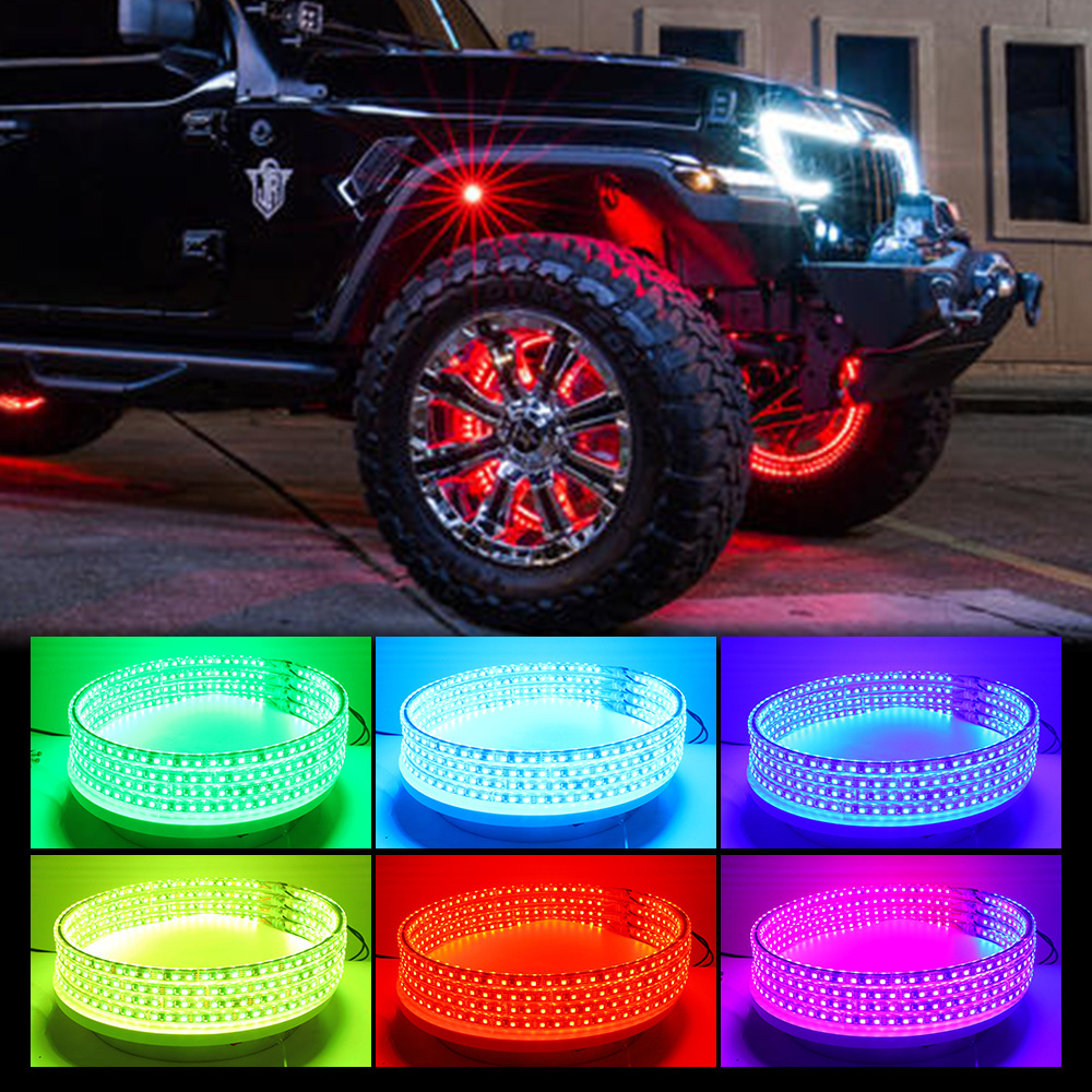 Customized Music App Control Color Double Side Rgb Wheel Lights Rgb Led Car Wheel Light Dual Row Wheel Lights For Jeep