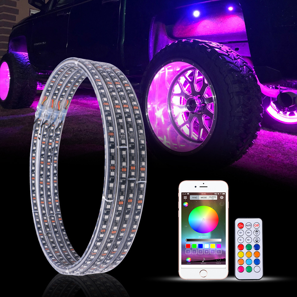 Customized Music App Control Color Double Side Rgb Wheel Lights Rgb Led Car Wheel Light Dual Row Wheel Lights For Jeep