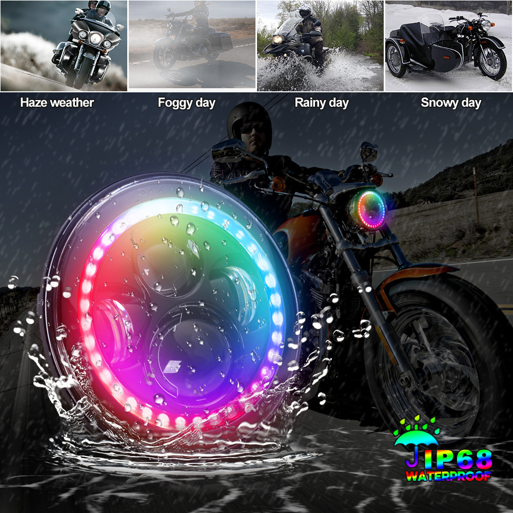 RGB Hid Motorcycle Headlight Bike Assembly Accessories Kit Head Changing Colour Lamp 7inch Motorcycle Led Headlight For Harley