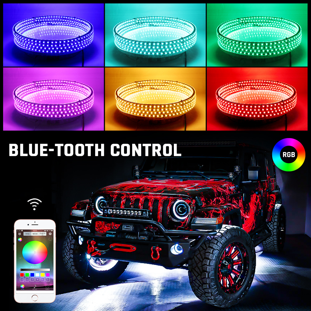 NEW Model LED car wheel light Dual Row RGB wheel lights car App Control dual row led wheel lights for jeep JK