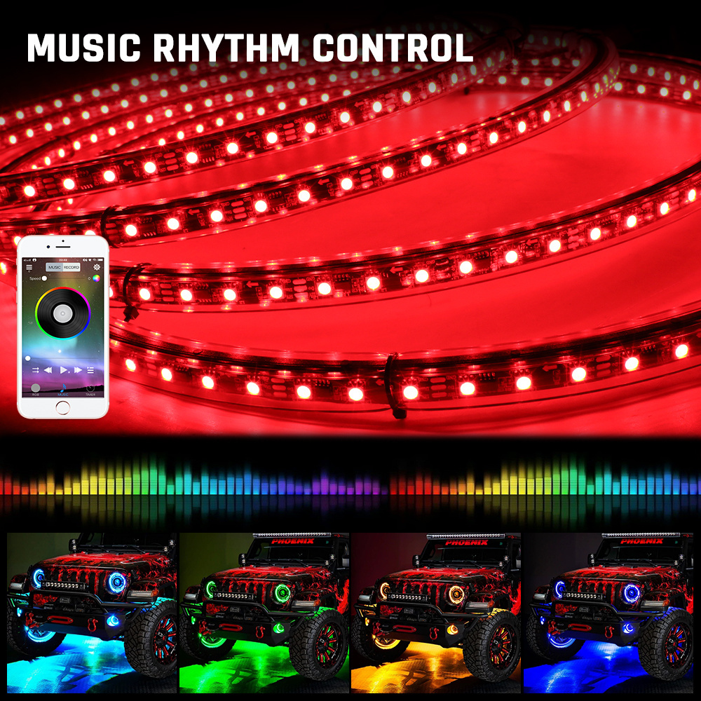 Customized Music App Control Color Double Side Rgb Wheel Lights Rgb Led Car Wheel Light Dual Row Wheel Lights For Jeep Truck