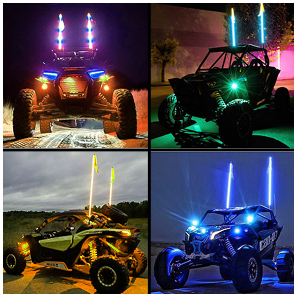 Hot Sale Led Whip Lights Harness 55W High Power Blu-Tooth Lighted Whip Rgb Color Remote Control For Utv Whip Light