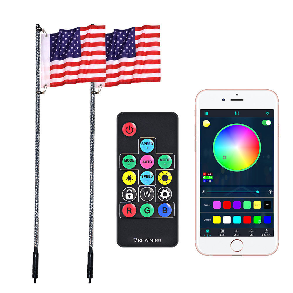 Most Popular Model Led Whips Light Rgb Colour BlueTooths App Controlled 3Ft 4Ft 5Ft Light Whip For Atv Utv rgb whip light