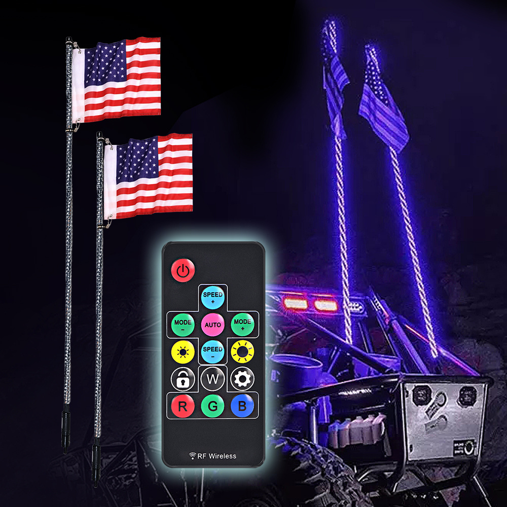 Top Sale Led Whip Light Phone And Remote Control Waterproof  Rgb Colour Whip Light For Atv Utv Suv Offroad acrylic whip light