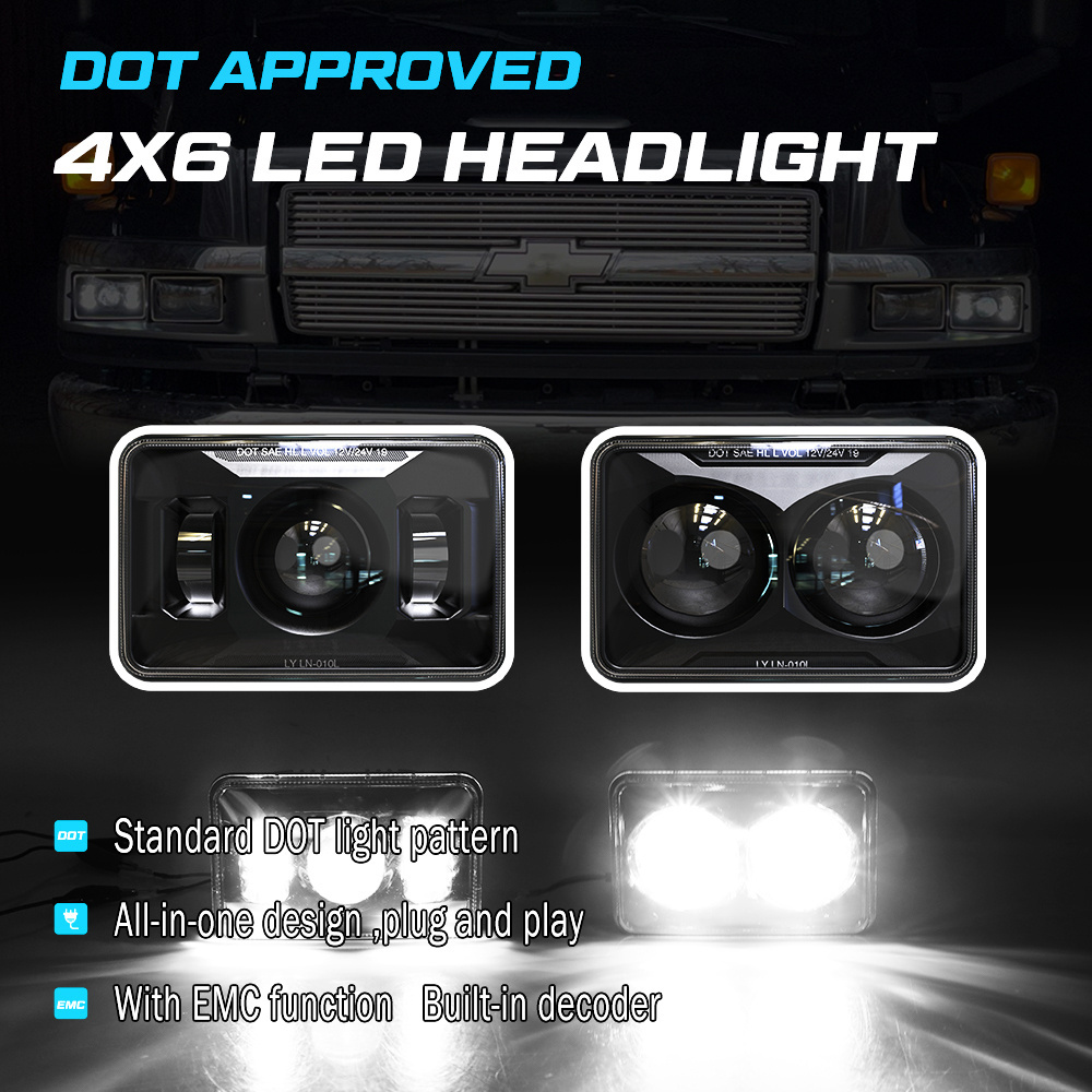 T400 T600 T800 4x6 Brightest Sealed Beam Led Truck Headlights For Chevrolet Chevy Camaro Mustang Pontiac Kenworth T880 Headlight