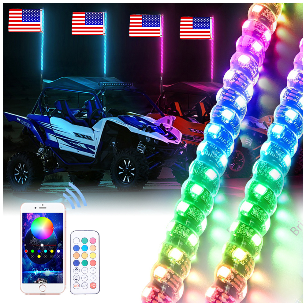 LOYO mining buggy led whip lights remote control whip Led Antennas safety 360 RGB spiral light whip for Jeep ATV UTV RZR Truck