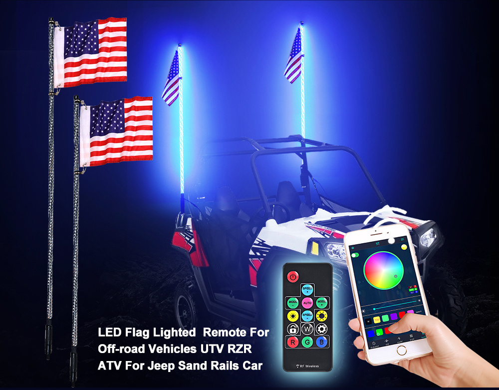 Top Sale Led Whip Light Phone And Remote Control Waterproof  Rgb Colour Whip Light For Atv Utv Suv Offroad acrylic whip light