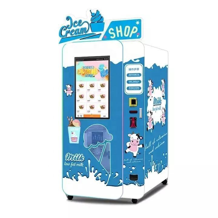 Manufacture Commercial Soft Ice Cream Vending Machine Italian Popular Self Service Automatic Ice-cream Vending Machine