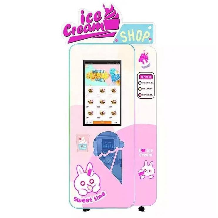 Manufacture Commercial Soft Ice Cream Vending Machine Italian Popular Self Service Automatic Ice-cream Vending Machine