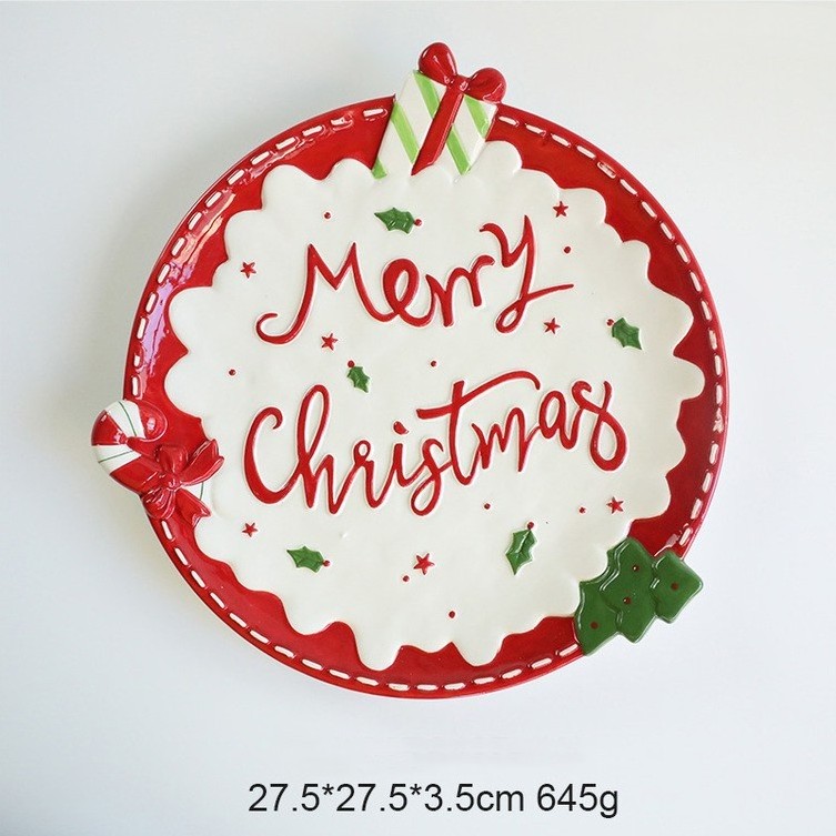 Ceramic Custom Christmas Food Grade Oval Plate And Round Cake Display Tableware Plate For Party Luxury Dinnerware