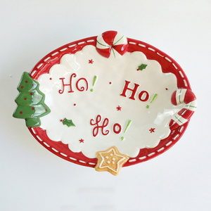 Ceramic Custom Christmas Food Grade Oval Plate And Round Cake Display Tableware Plate For Party Luxury Dinnerware