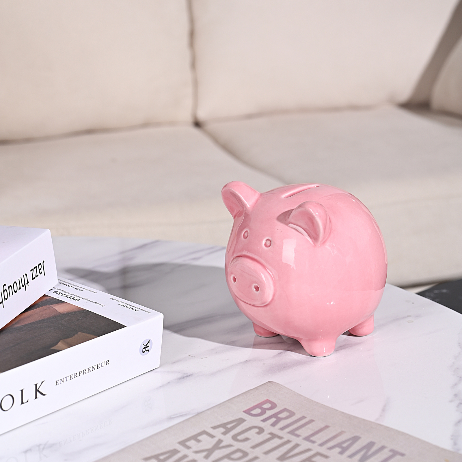 Handmade Piggy Bank Pink Cute Money Bank Ceramic Pig Shape Custom Logo Coin Counting Box Saving Custom Design Home Decorative