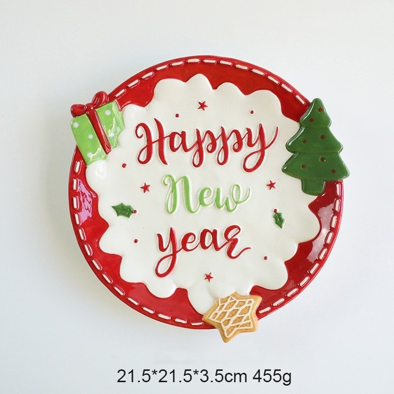 Ceramic Custom Christmas Food Grade Oval Plate And Round Cake Display Tableware Plate For Party Luxury Dinnerware