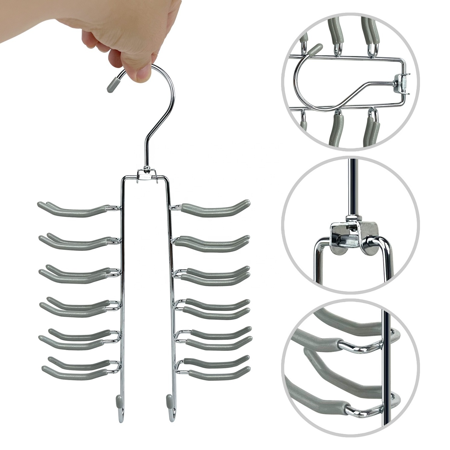 10 Hooks Tie Hanger Metal With PVC Coated Multifunctional Organizer Hanger