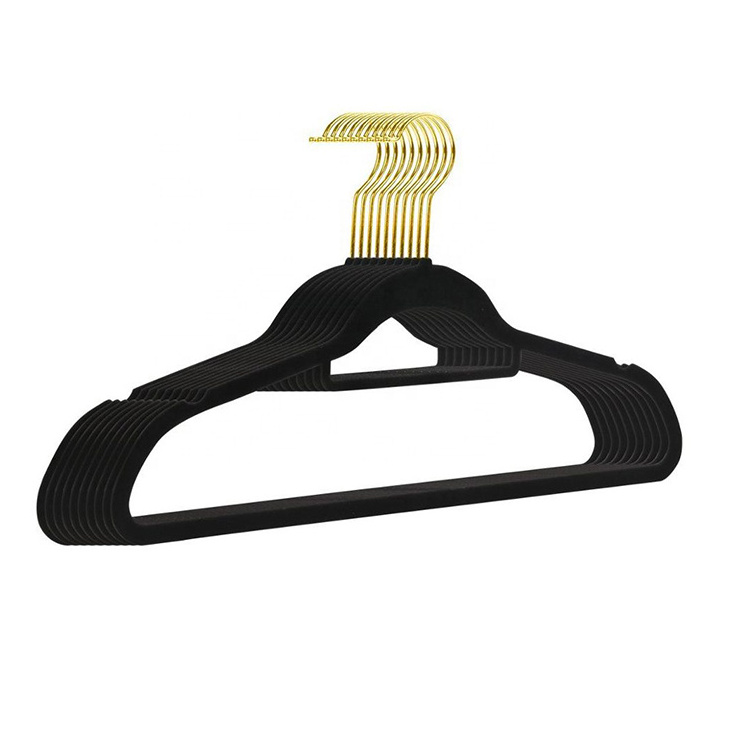 Durable & Slim Single Tier Black Flocked Hangers Lightweight Space-Saving Rack for Wardrobe Clothes Hanger Velvet Hanger