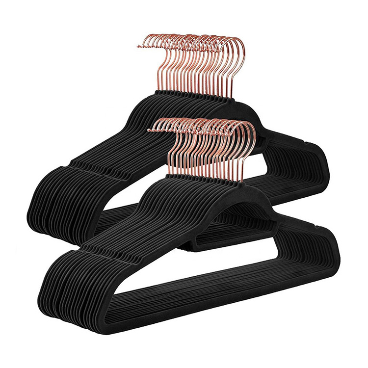 Durable & Slim Single Tier Black Flocked Hangers Lightweight Space-Saving Rack for Wardrobe Clothes Hanger Velvet Hanger