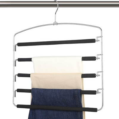 5 Layers Swing Arm Trousers Hanger Space Saving Pants Rack Jeans Hangers With Non-slip Multiple Closet Organizer