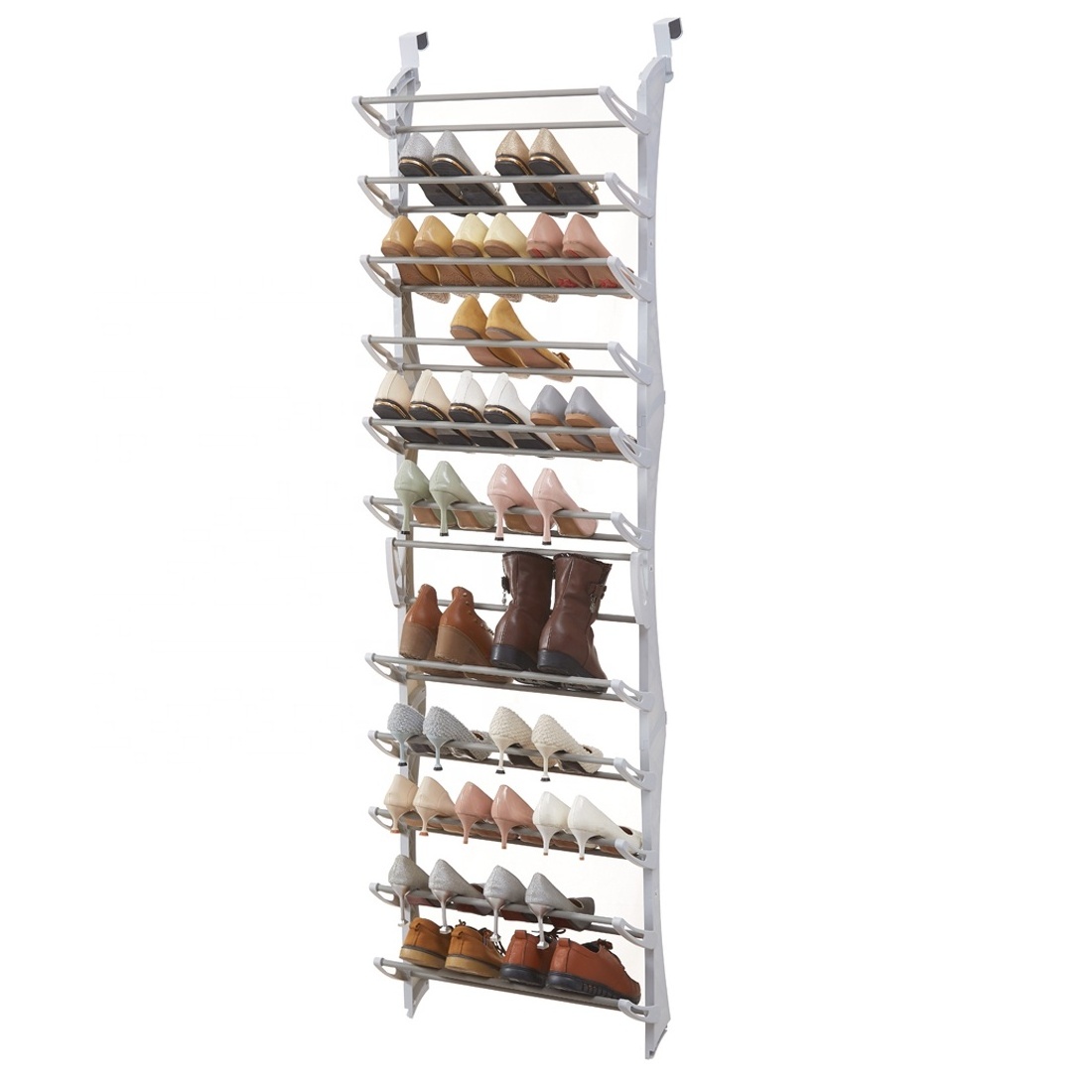 metal over the door shoe rack Over The Door Shoe Rack Organizer Fold up Non slip Bars White 36 Pair Over the Door Shoe Rack