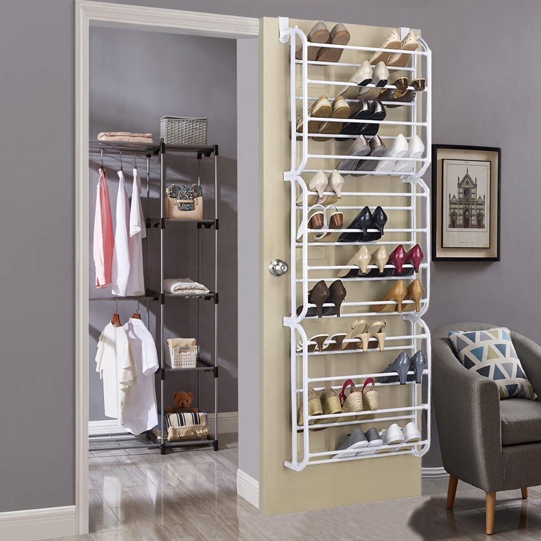 Manufacturer 12 Tier metal Hanging Shoe Rack shoe rack White 36 Pair Over The Door Shoe Organizer