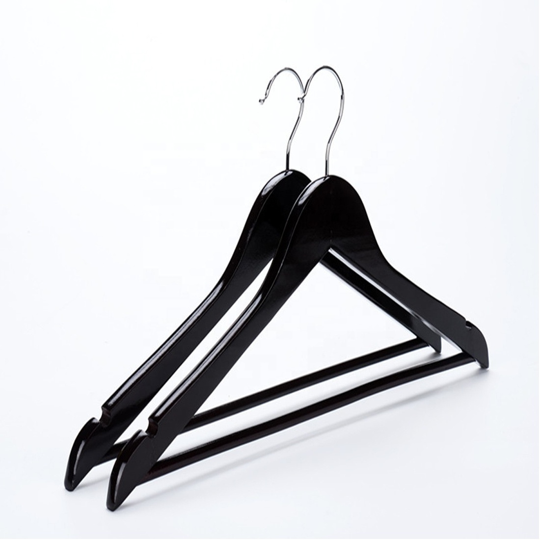 High Quality Custom Logo Black Wood Hanger with Metal Hook for Wardrobe Clothes Hanger Wooden Suit Coat Hangers