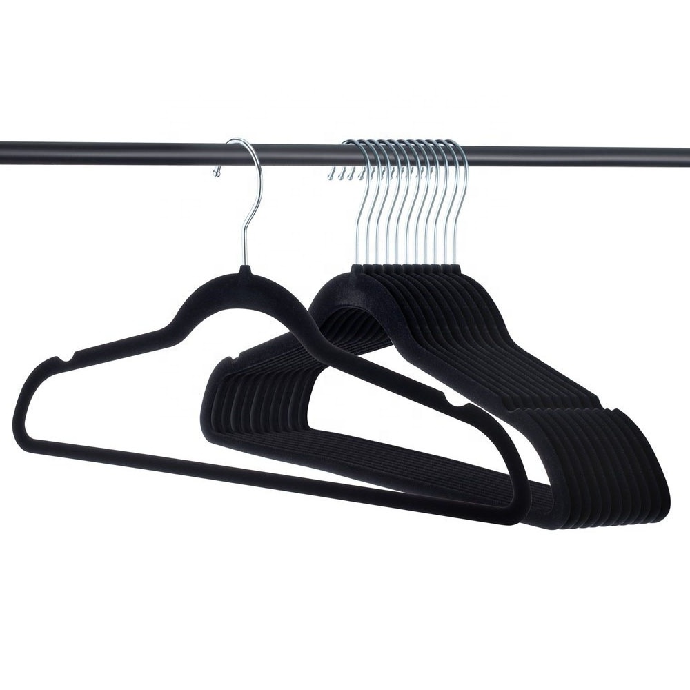 50 set non-slip black flocked hangers perchas ganchos cabide custom logo clothes hanger velvet hanger