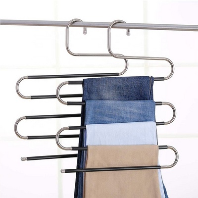 2023 Hot Selling Manufacture Pants Hanger Closet Organizer Multifunction 5 Layer Space Saving Cloth Trouser Pants Metal S Shape