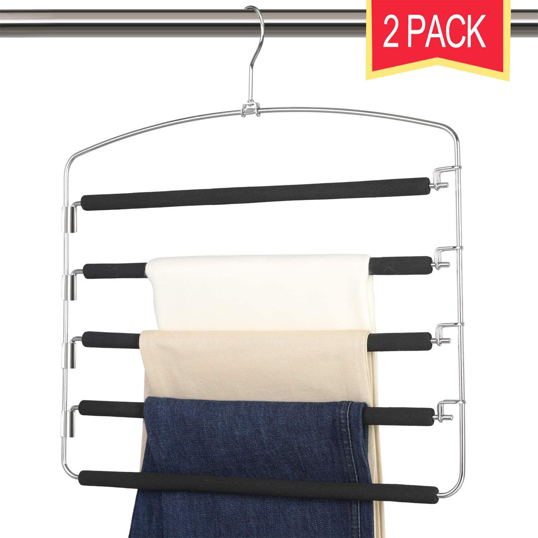 Multifunctional Multi-layer Foldable Closet Space Saving Non-slip Swing Arm Scarf Display Metal Pants Hangers