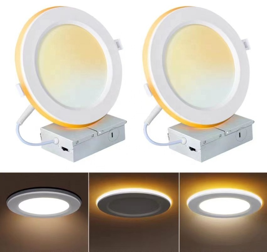 4inch 6 Inch 5CCT LED Recessed Ceiling Light with Night Light 9W+3W 12W+3W Dimmable Canless Wafer Downlight  ETL ES Slim Panel