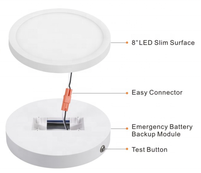 ETL Smart Emergency Battery Slim LED Ceiling Light 200MM Dimmable Lighting 2 Hours Emergency Time 10W 12W 15W Power Selectable