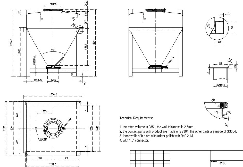 High quality stainless steel IBC Bin, IBC Transfer drum, IBC tank