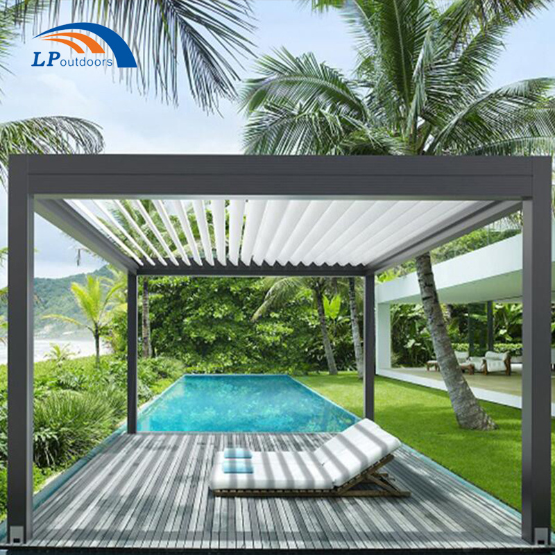 Waterproof Bioclimatique Pergola Gazebo Outdoor Sunshade Aluminium Gazebo With LED Strip light