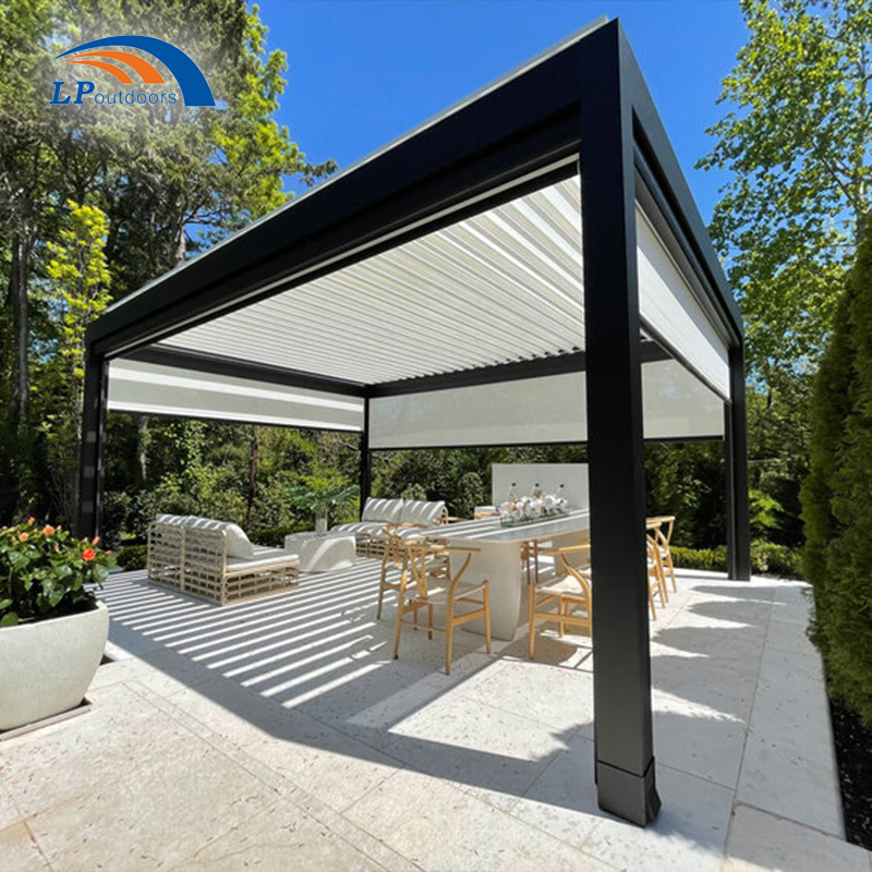 Waterproof Bioclimatique Pergola Gazebo Outdoor Sunshade Aluminium Gazebo With LED Strip light