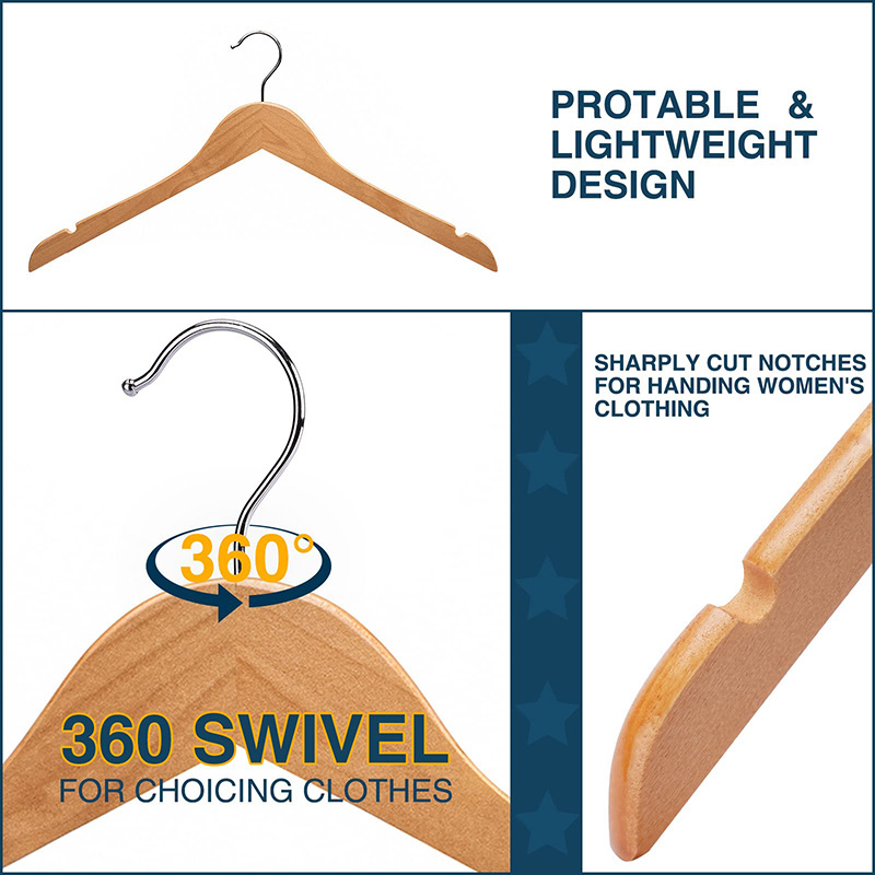 Deluxe Garment Hotel Brand Customized Wooden Hanger With Clips