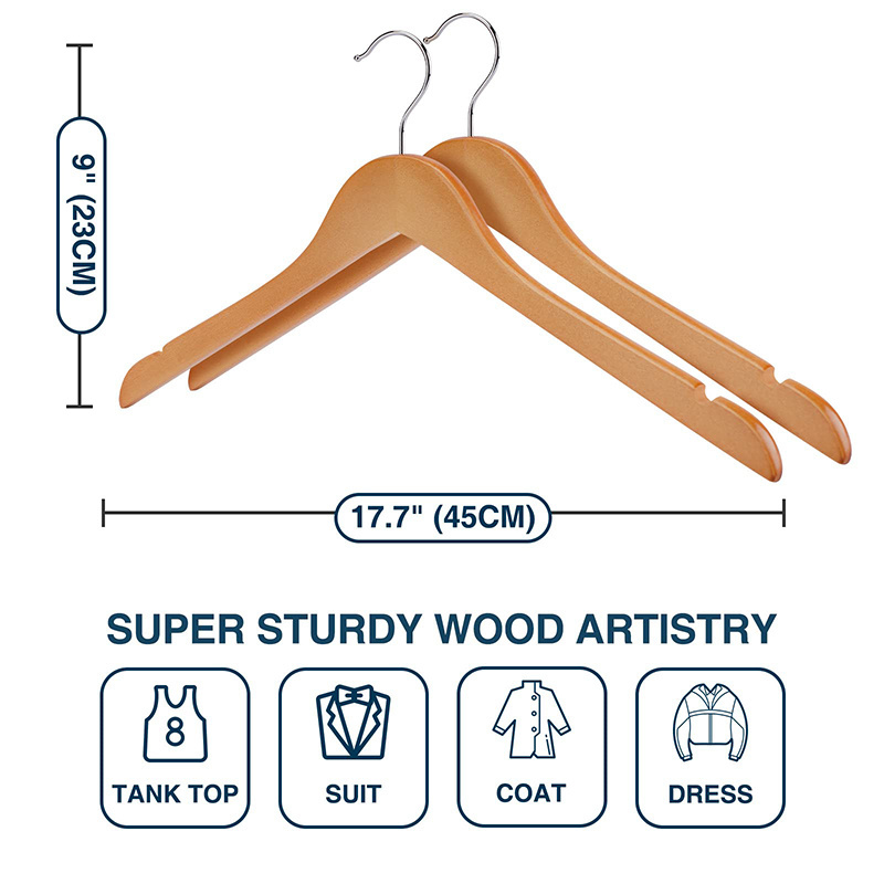 Deluxe Garment Hotel Brand Customized Wooden Hanger With Clips