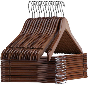 Deluxe Garment Hotel Brand Customized Wooden Hanger With Clips